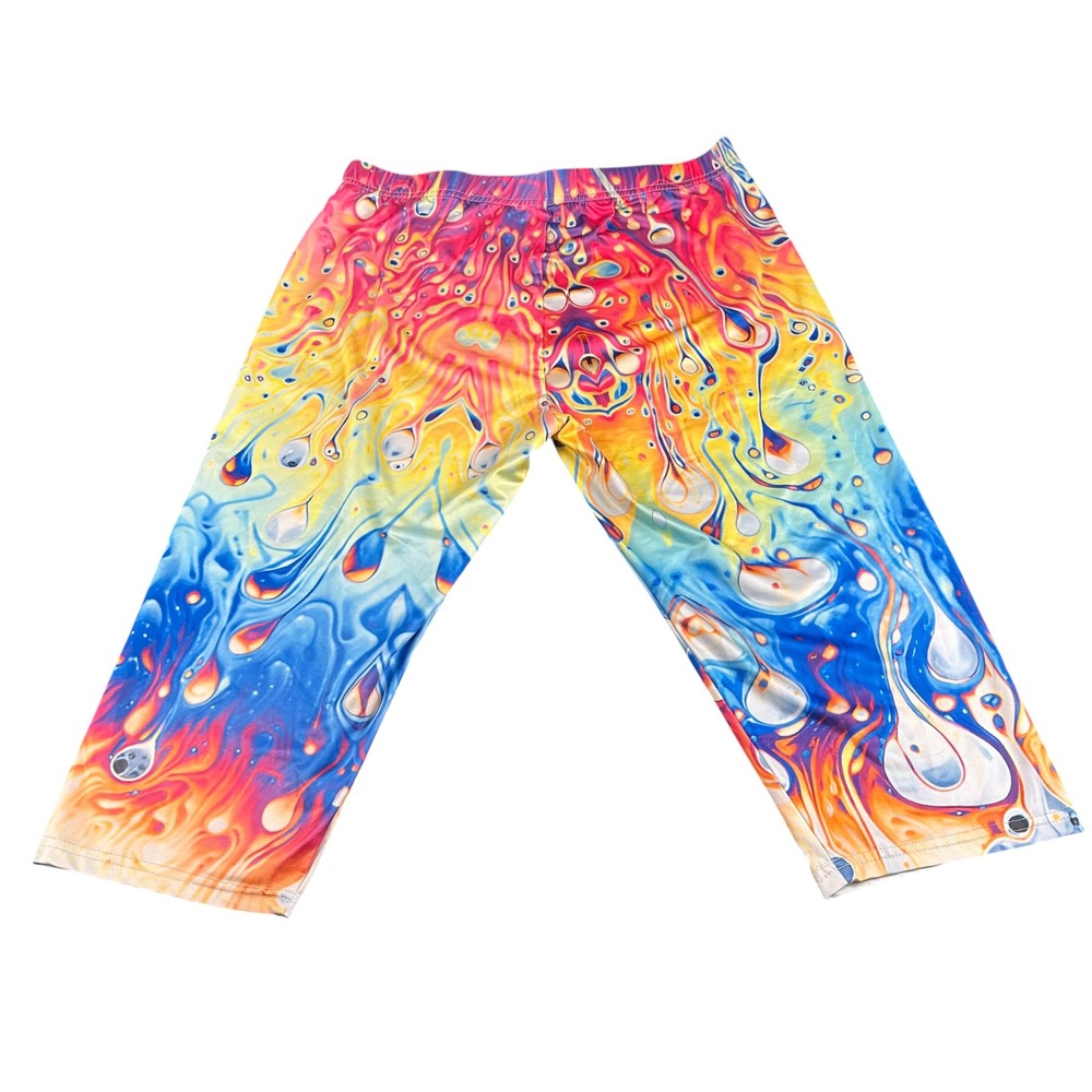 Multicolor Psychedelic Print‎ Capri Leggings XXL Trippy Festival Rave Pants 931